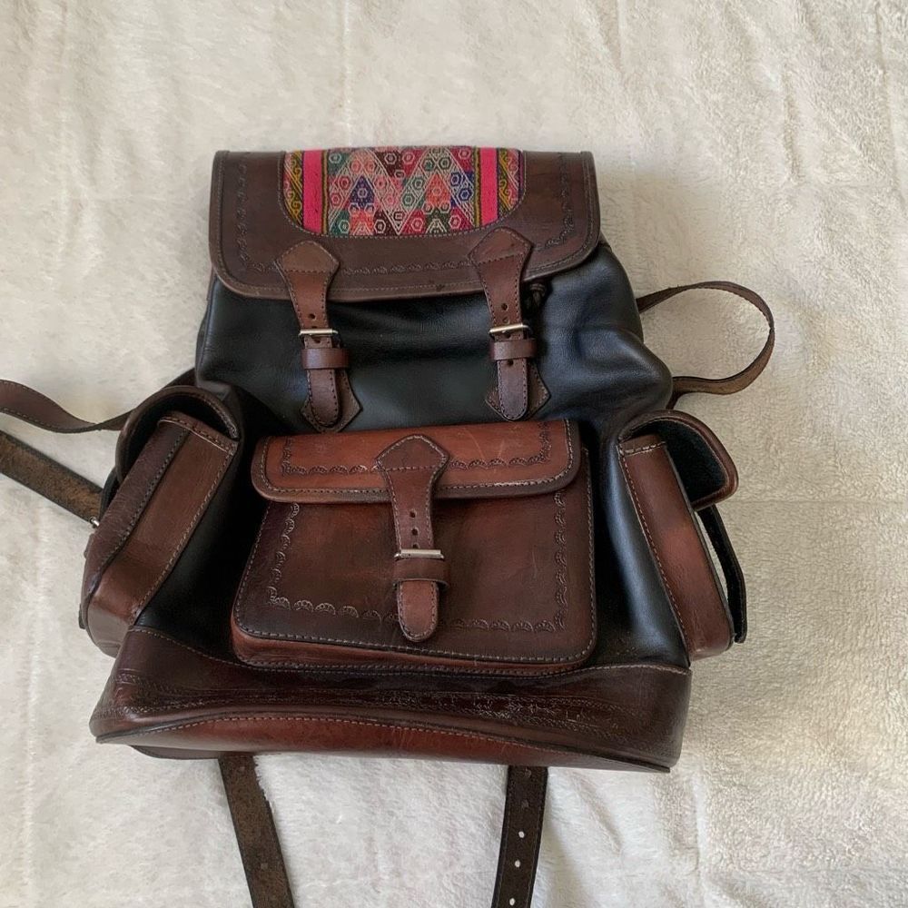 Vintage Heavy Tooled Leather Kantha Sari OOAK Festival Boho Backpack